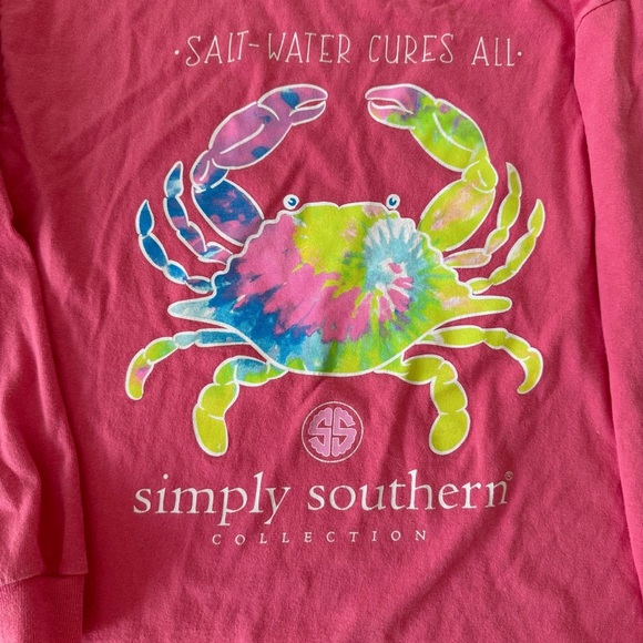 Simply Southern Kids Tie-Dye Crab Pink Long Sleeve Tee Size M - Picture 4 of 4